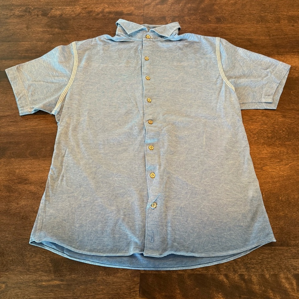 Johnnie-o Light Blue Palm Tree Print Short-Sleeve Button Shirt